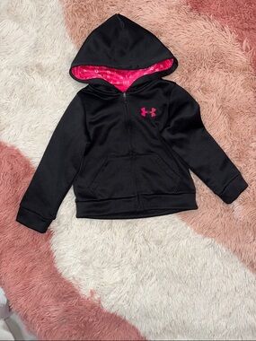 Under Armour Black Hoodie with Pink Logo and Lined Hood